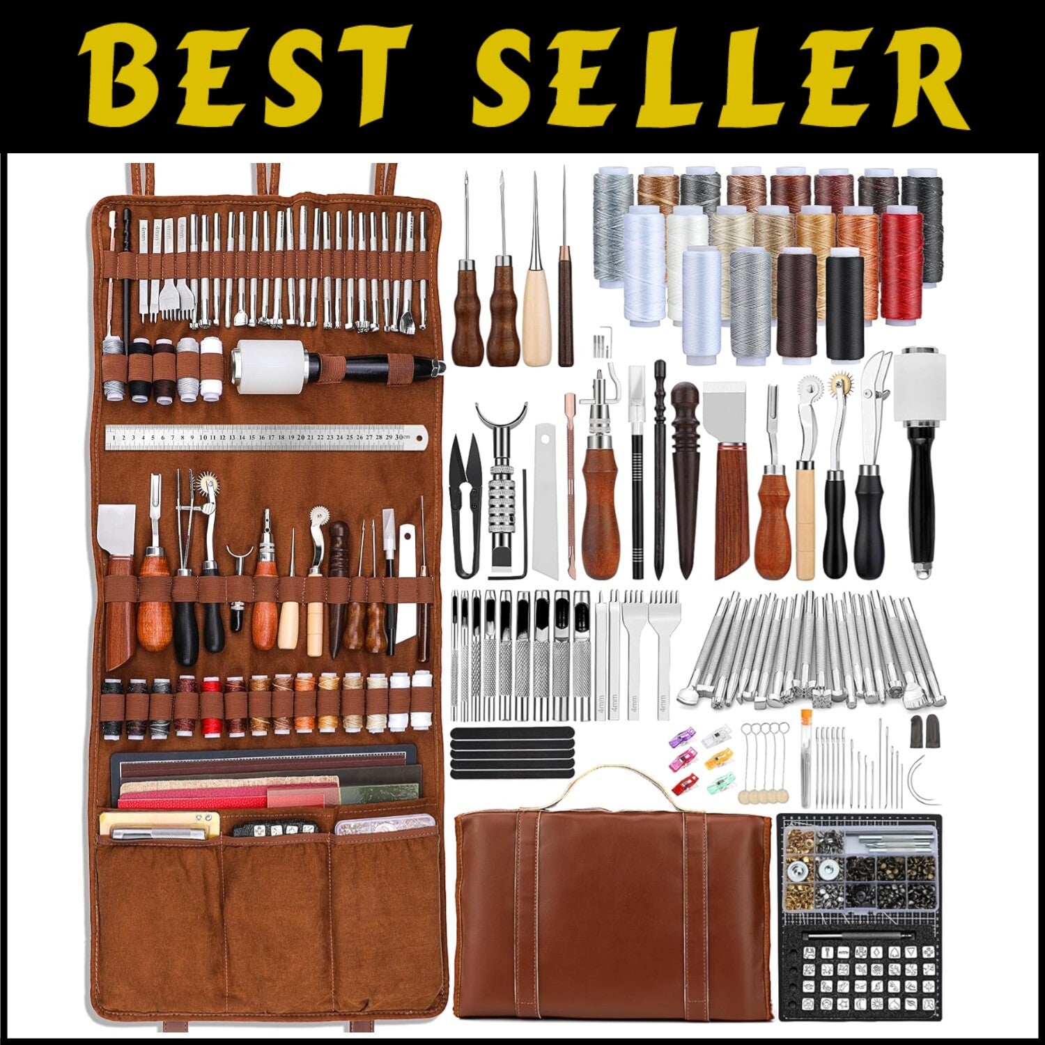 All-in-One Leather Craft Supplies Kit with Custom Handbag and Professional Tools