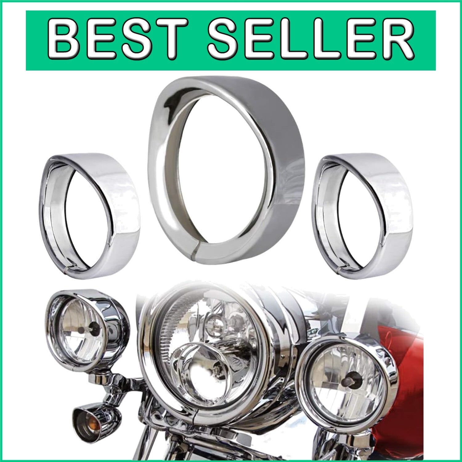 Chrome Motorcycle Headlight and Fog Light Trim Ring Kit for Harley Enthusiasts
