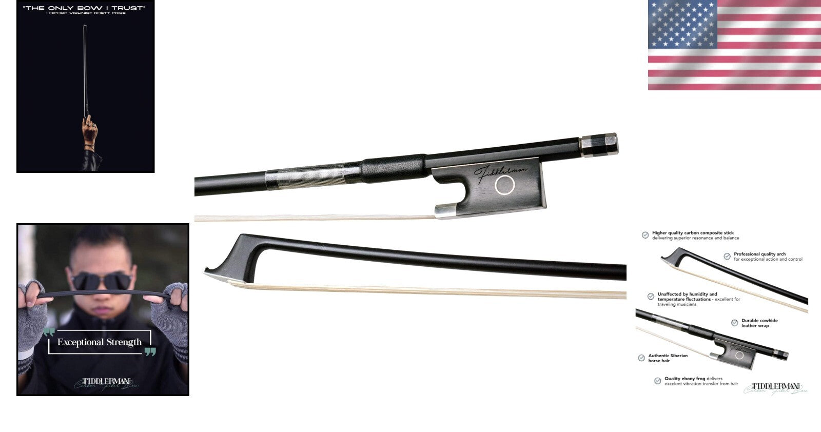 Premium 4/4 Carbon Fiber Violin Bow with Siberian Horsehair & Ebony Frog