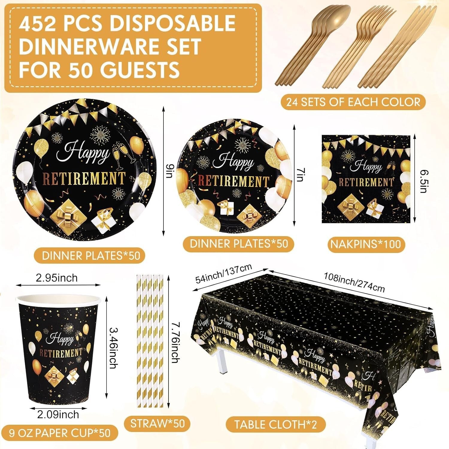 Durable 452 Pcs Elegant Retirement Party Tableware - Ideal for Any Celebration