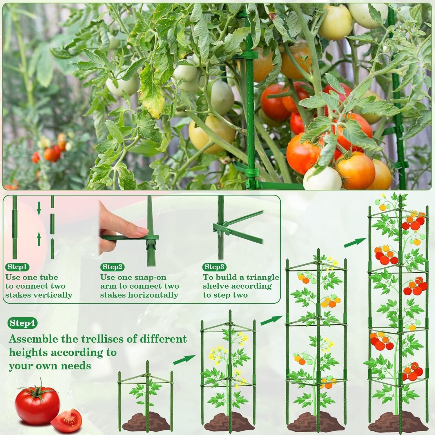 Premium 8-Piece Triangular Tomato Cages - Adjustable & Sturdy Plant Support