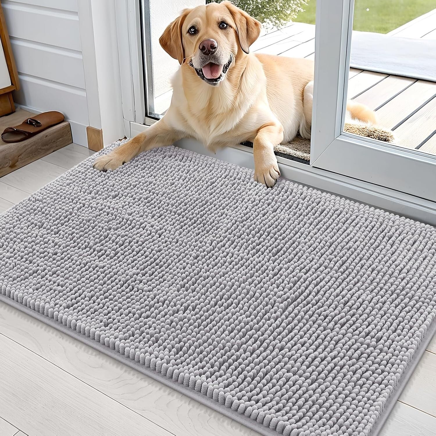 36x24 Absorbent Chenille Dog Mat - Washable, Quick Dry, Non-Slip Entryway Rug