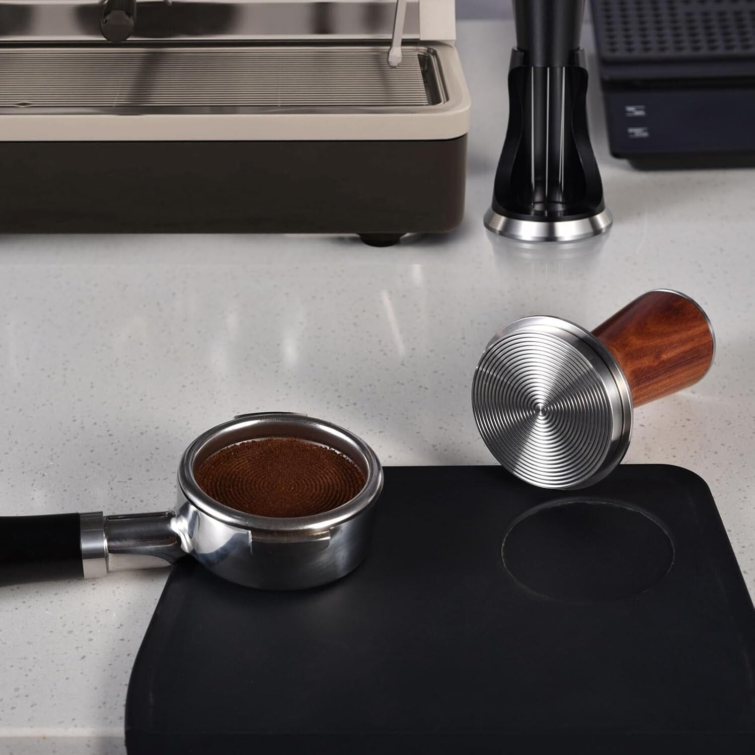 Elegant 58.5mm Espresso Hand Tamper with Durable Ripple Base & Rosewood Handle