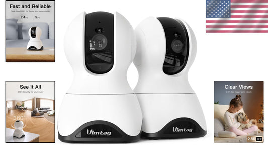 360° Pet Dog and Baby Monitor Cameras - 2-Pack with Night Vision and App Control