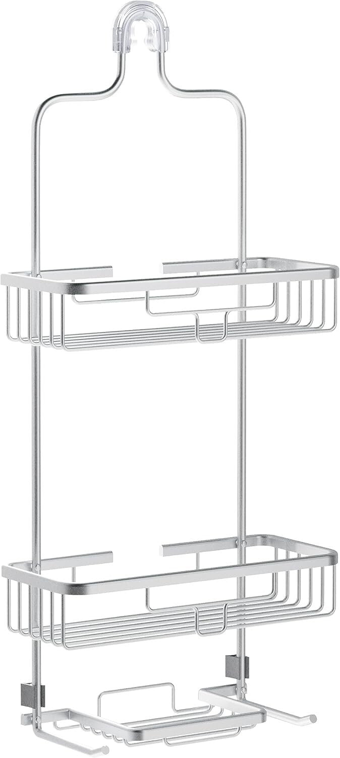 Rustproof Aluminum Shower Caddy - 2-Shelf Overhead Organizer in Satin Chrome