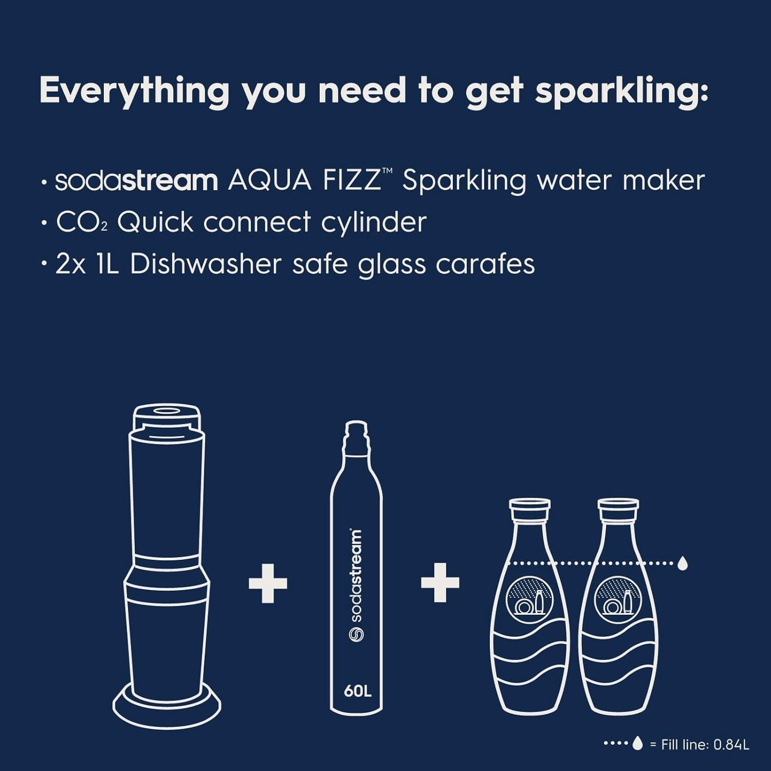Eco-Friendly Glass Carafe Sparkling Water Maker Starter Kit - 60L CO2 Included