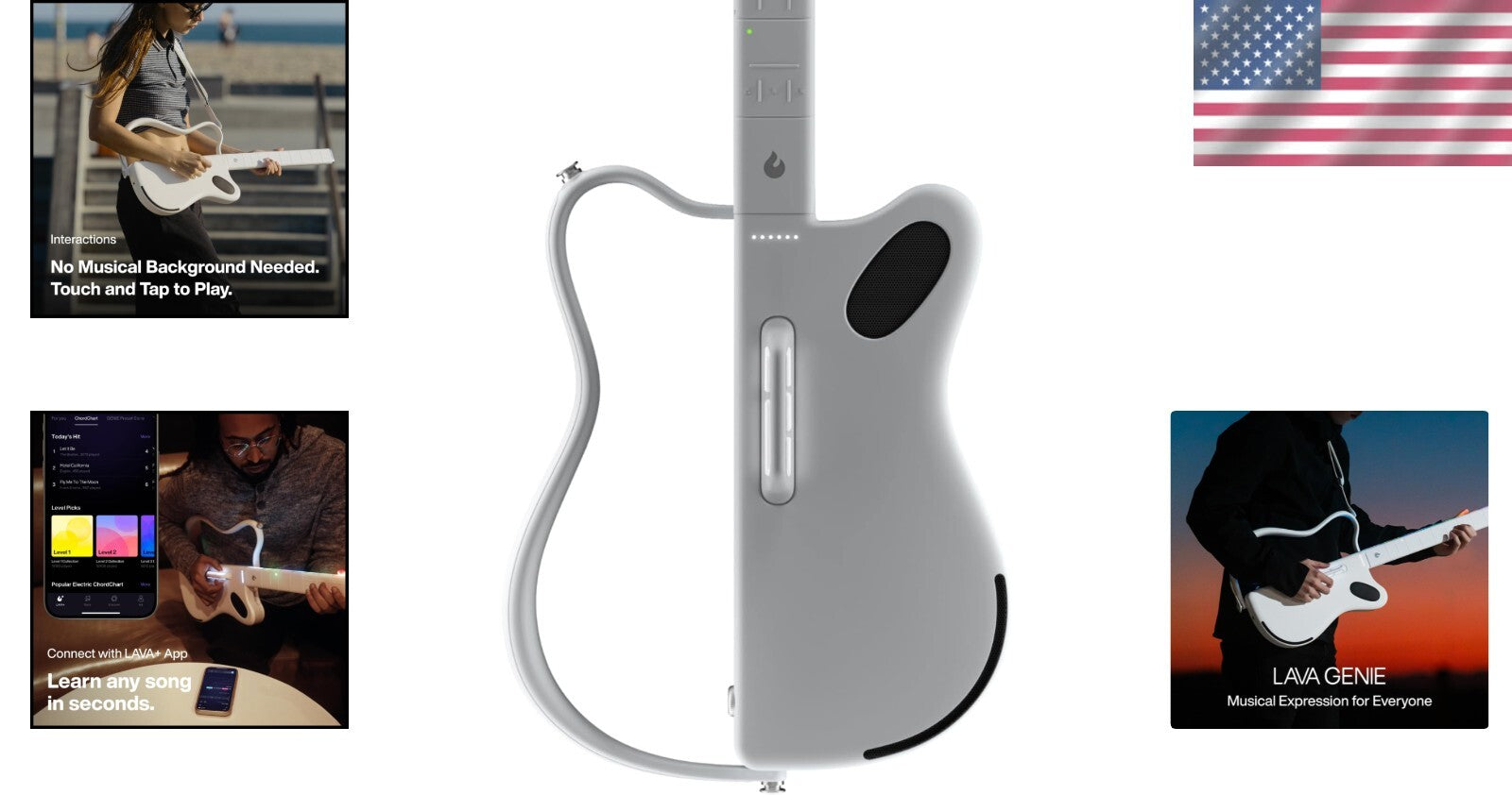 GENIE Stringless Smart Guitar with Onboard Speaker - Portable & Compact Design