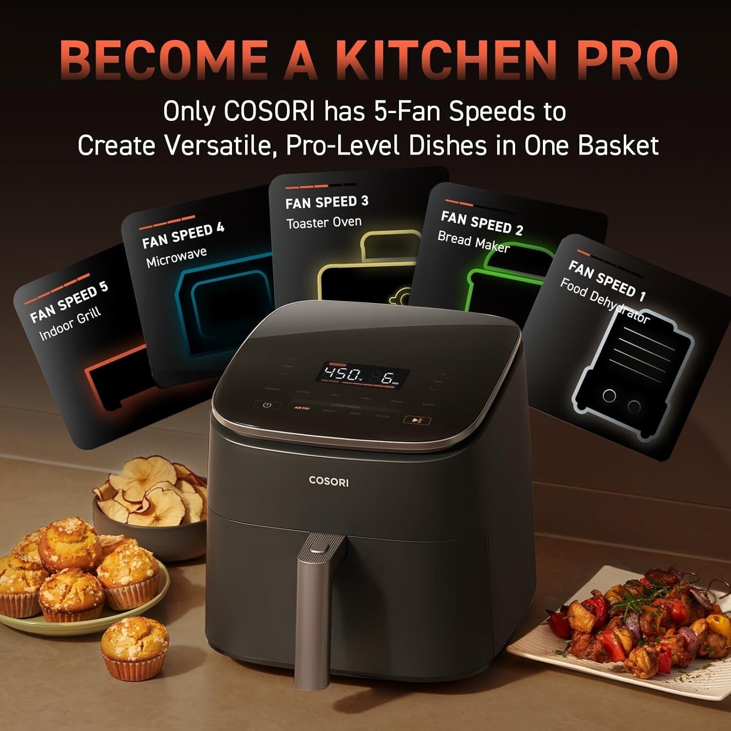Efficient 9-in-1 Air Fryer with Non-Stick Basket & Family-Sized 6-Quart Capacity