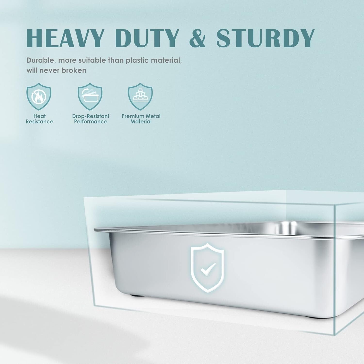 Non-Stick Cat Litter Box - Large Metal Pan with Rounded Corners for Safety