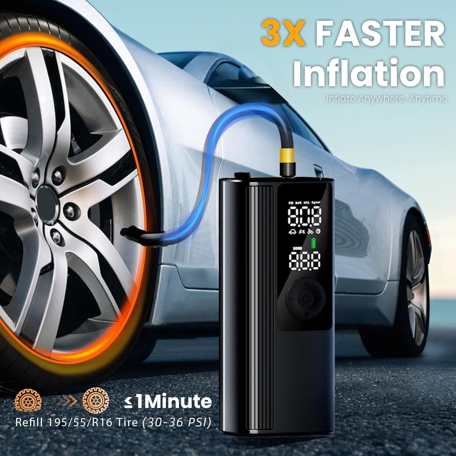Compact 150 PSI Tire Inflator with Auto Shut-Off - Perfect for Car & Motorcycle