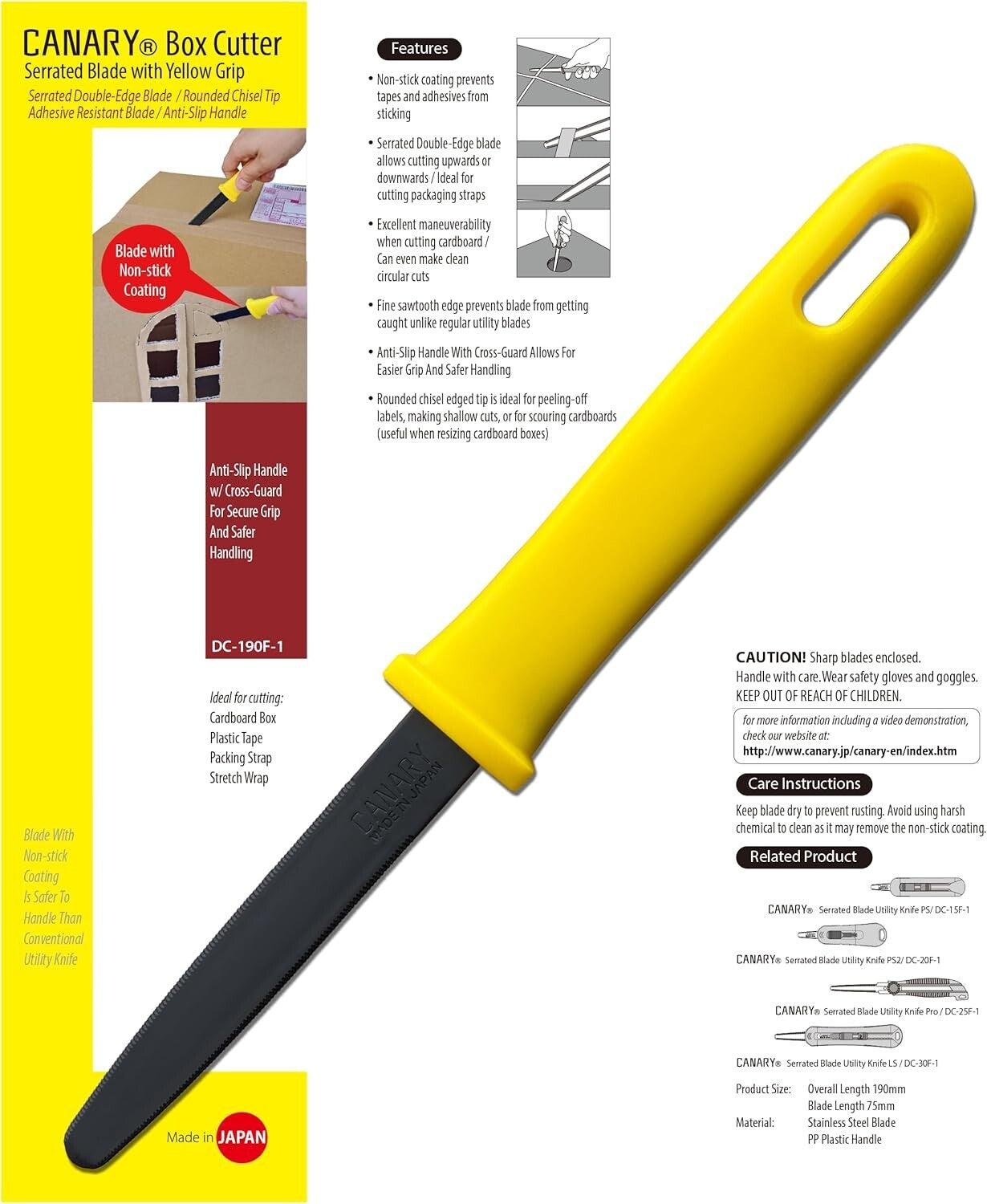 7.5-Inch Yellow Cardboard Cutter Set - Safety Design and Non-Stick Blade, 5 Pack