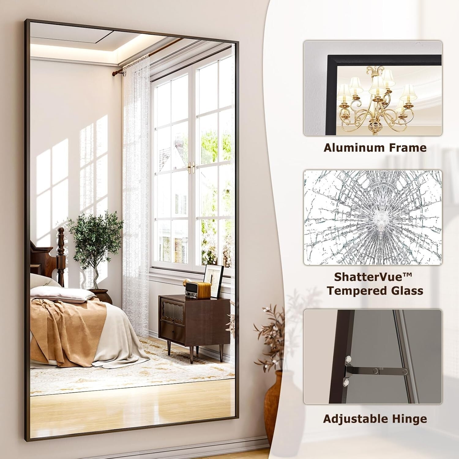 Multi-Functional Aluminum Full Body Mirror - Versatile 38"x77" Size for Home