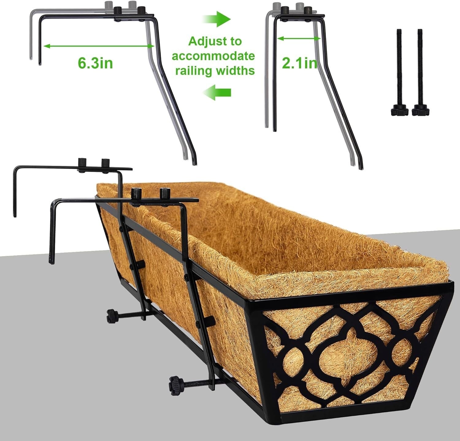 Elegant 24" Planter Boxes with Quatrefoil Design and Coconut Liner - 2 Piece Set