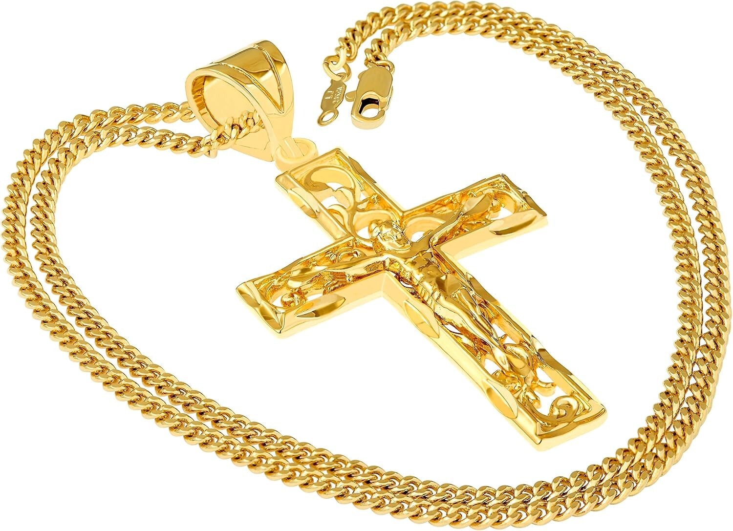 Elegant 24K Gold Plated Filigree Cross Necklace for Men & Women - Made in USA