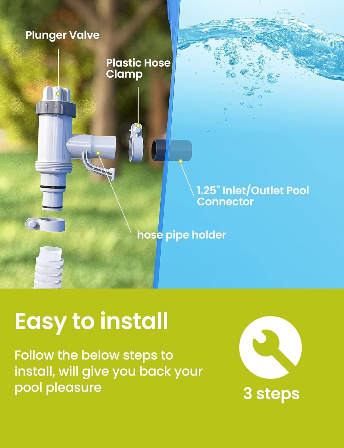 Durable Swimming Pool Hose Adapter with Leak-Proof Plunger Valves - 2 Pack