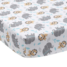 Load image into Gallery viewer, Blue and Gray 3-Piece Crib Bedding Set - Modern Jungle Adventure Theme