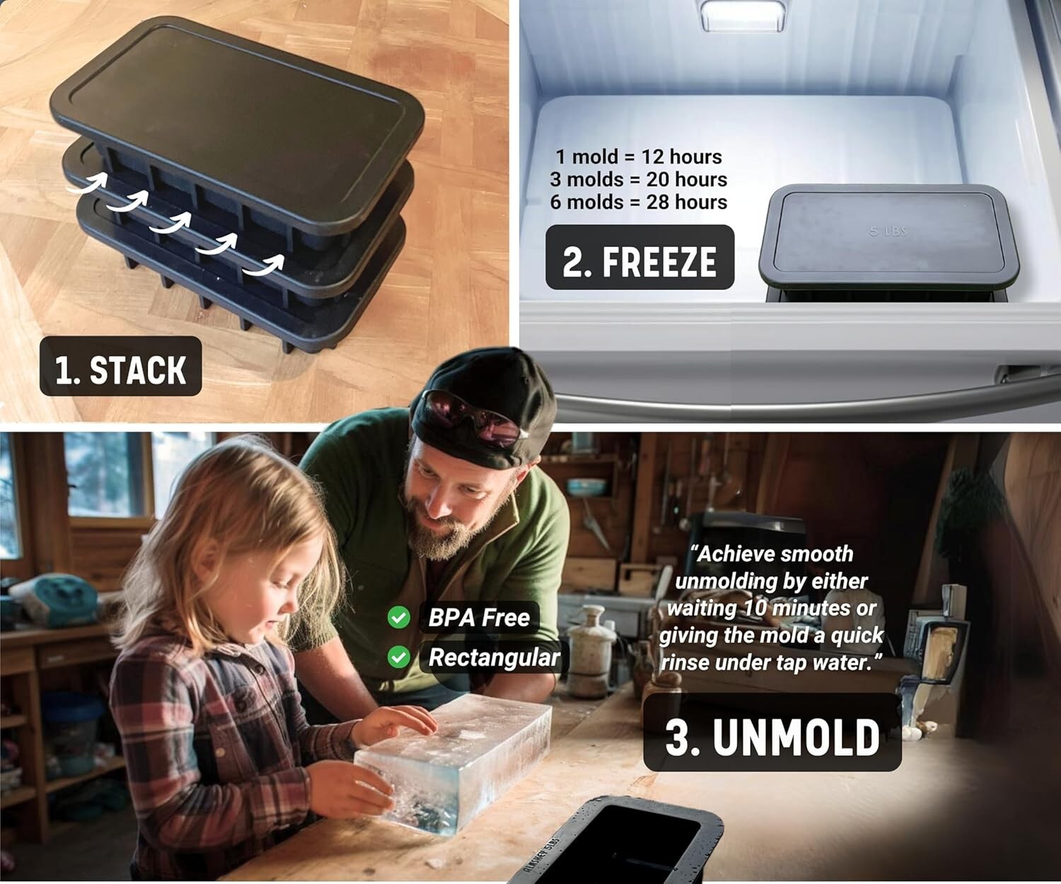 2-Pack Extra Large Ice Block Mold with Lid - 5 lbs Silicone Tray for Coolers