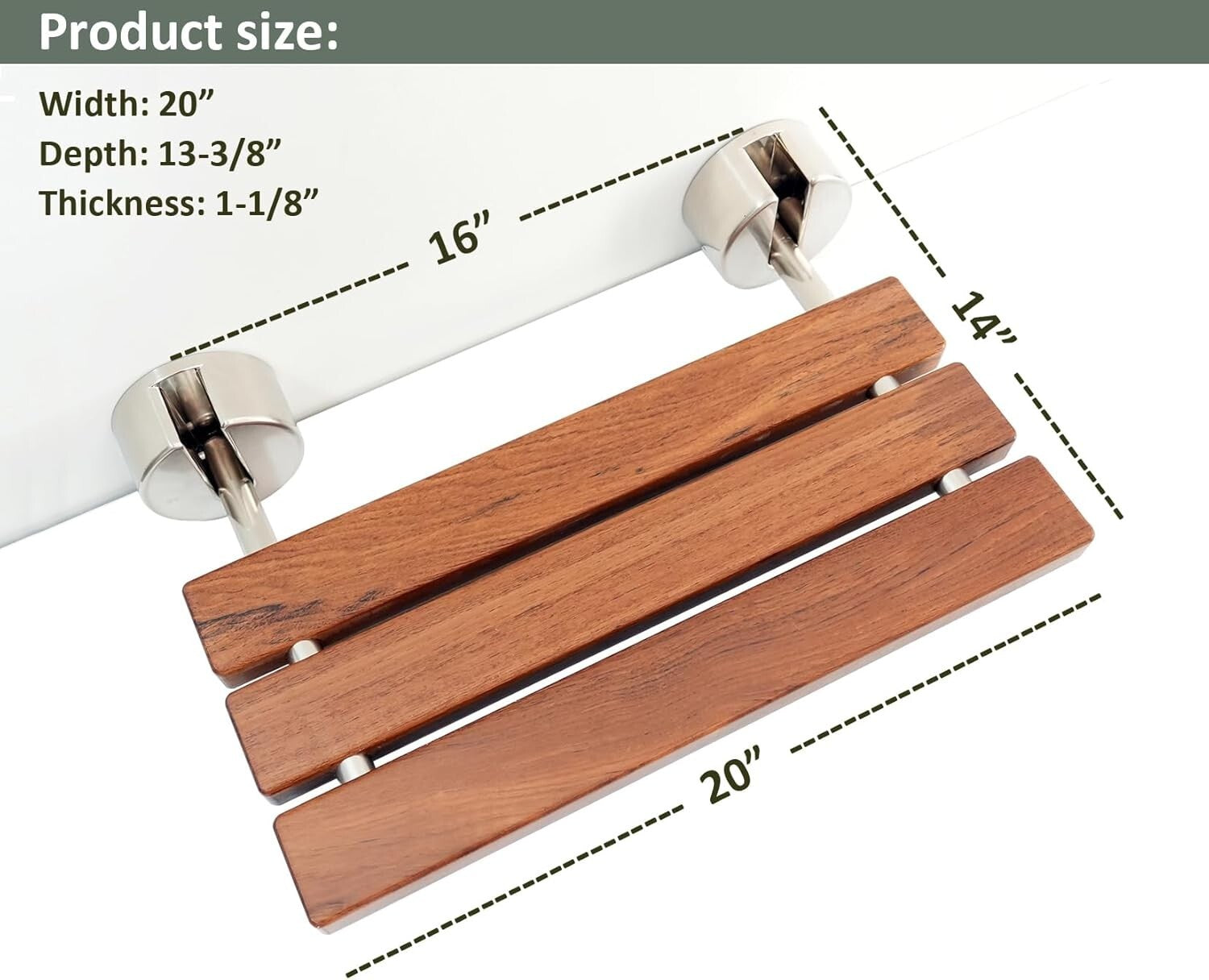 Modern Shower Seat with Brushed Stainless Steel - Space-Saving Teak Wood Design