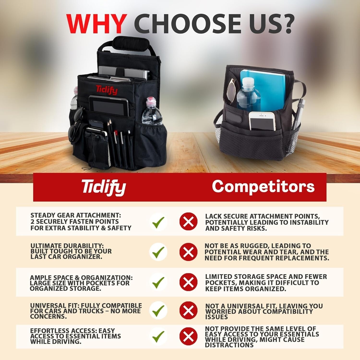 2023 Car Front Seat Organizer with Tablet Storage & Comfort Shoulder Strap