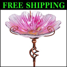 Load image into Gallery viewer, Charming 31-Inch Pink Glass Birdbath with Stake - A Delight for Birds and Homes