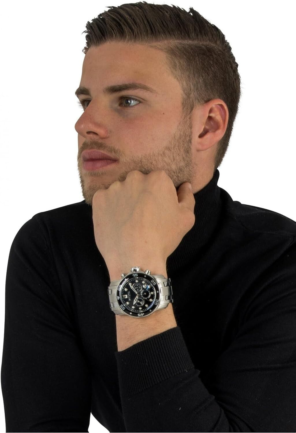 Luxury Men's Pro Diver Watch with Stainless Steel Band and Flame Fusion Crystal