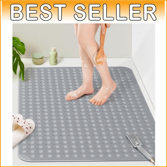 Durable Dark Grey TPE Anti-Slip Shower Mat with Suction Cups - 47.2"x31.5"