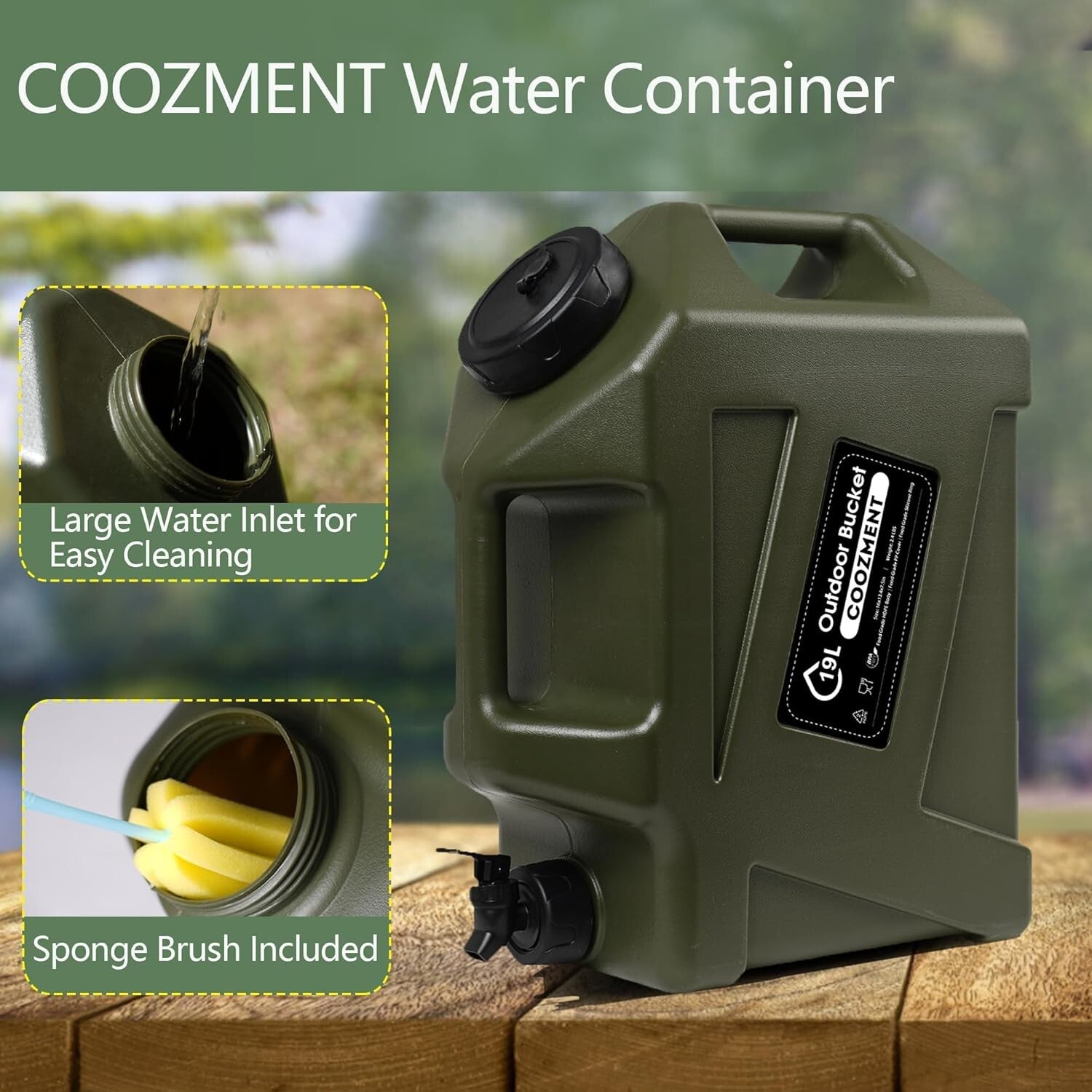 Lightweight 3.2/5 Gallon Water Container with Easy Dispensing Spout for Outdoors
