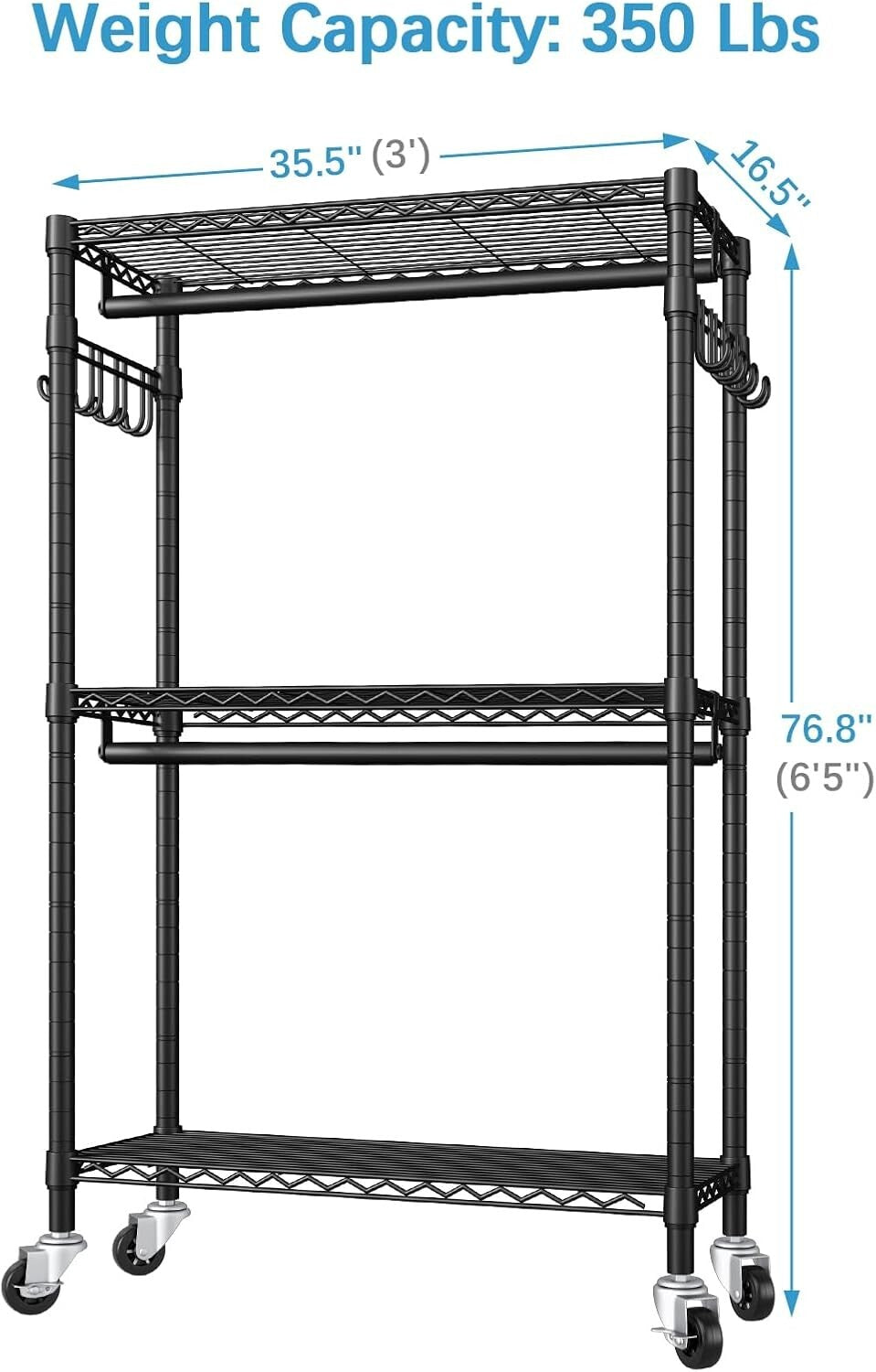 Heavy-Duty Metal Garment Rack - 350lbs Capacity & Rolling Wheels for Versatility