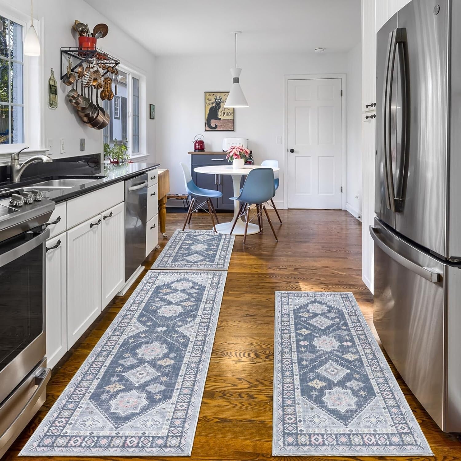 Non-Slip Kitchen Runner & Mats Set - 3-Piece Floral Rugs for Indoor/Outdoor Use