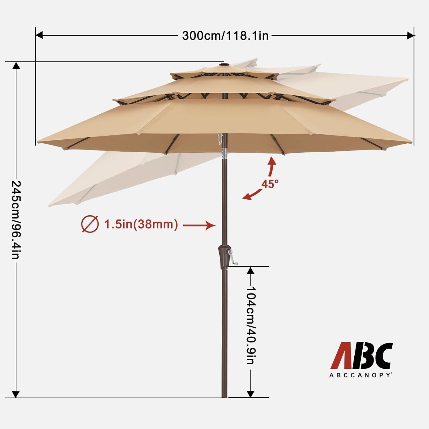 10FT Khaki 3-Tier Patio Umbrella - Stylish Sun Shade for Outdoor Comfort