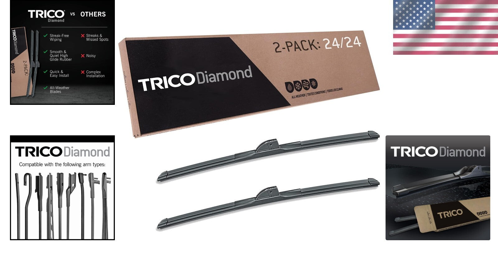 All-Weather 24 Inch Wiper Blade Set for Select Vehicles - Safe Driving Solution