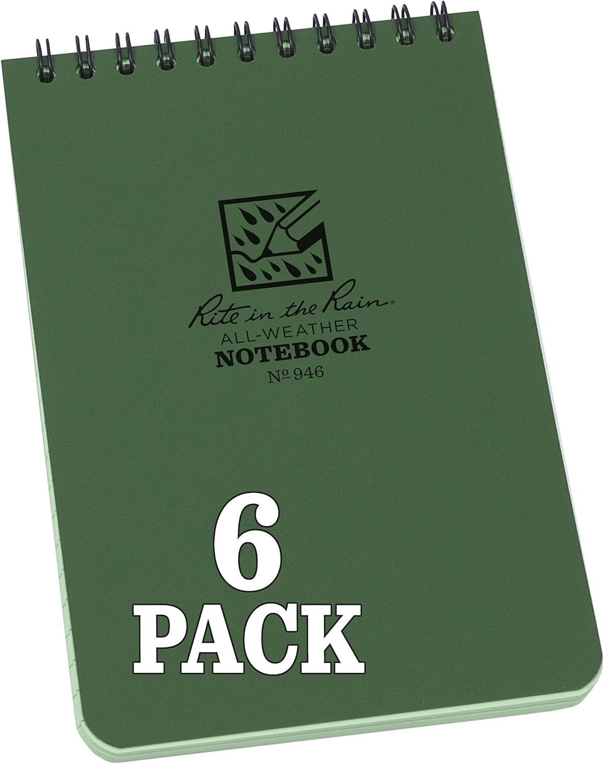Durable Weatherproof Top Spiral Notebooks, Green - 6-Pack for Active Lifestyles