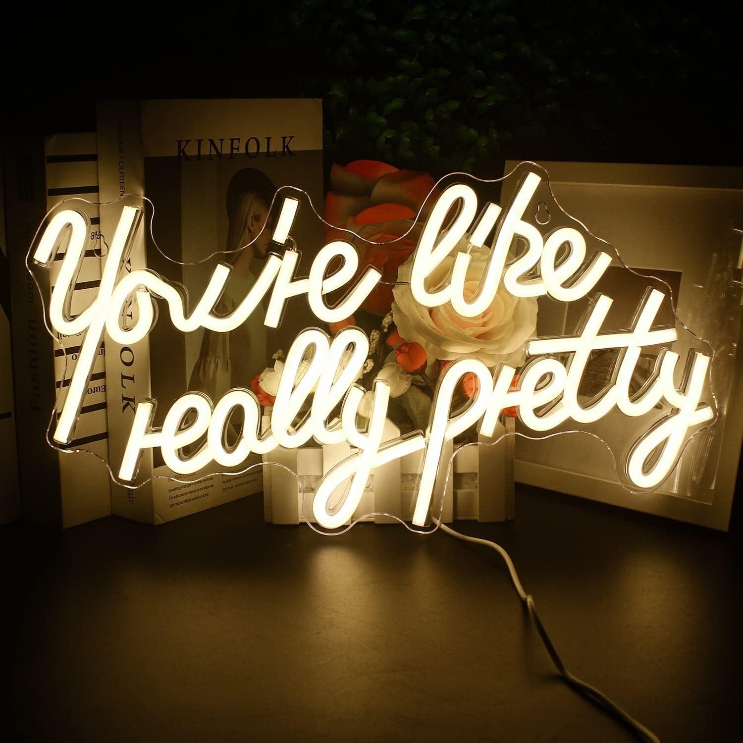 Elegant 'You're Like Really Pretty' Neon Light - Wall Mount with Hooks Included