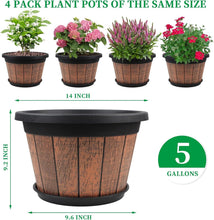 Load image into Gallery viewer, Large 14" Retro Plant Pots for Flower Gardening - Pack of 4 with Drainage Tray