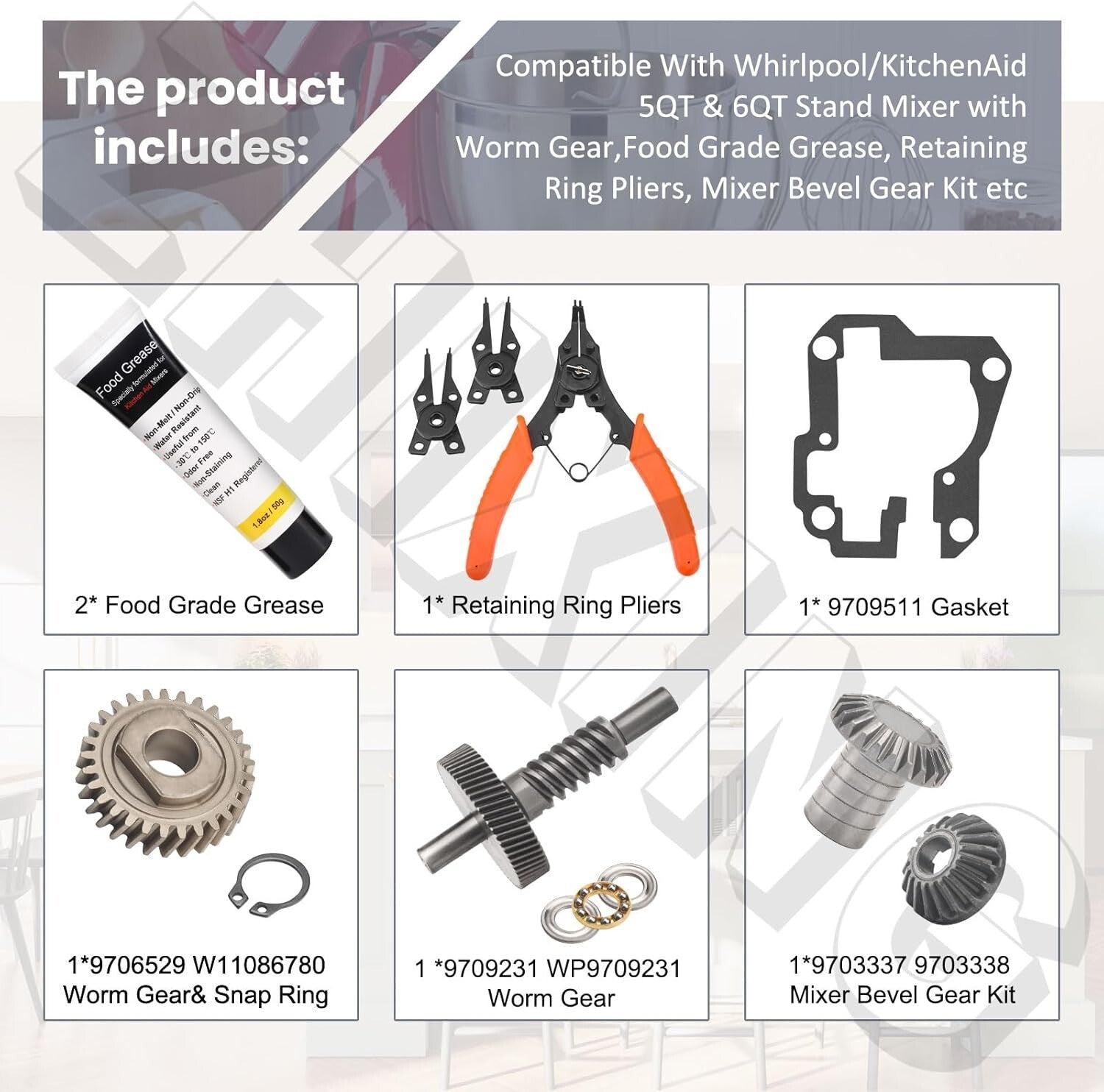 Durable Worm Gear Kit for KitchenAid 5QT & 6QT Mixers - Easy Install with Tools