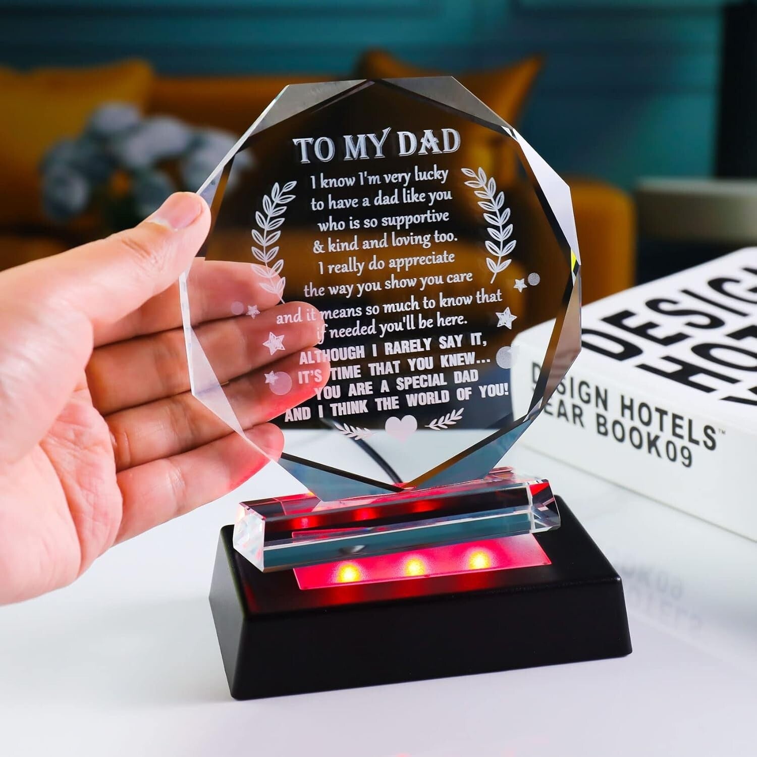 Elegant Glass Keepsake for Dad with LED Base - Meaningful Gift for Any Occasion