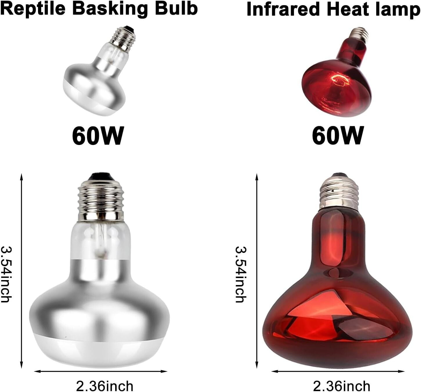 Premium Aluminum Dual Heat Lamp for Reptiles with 60W Basking & Infrared Light