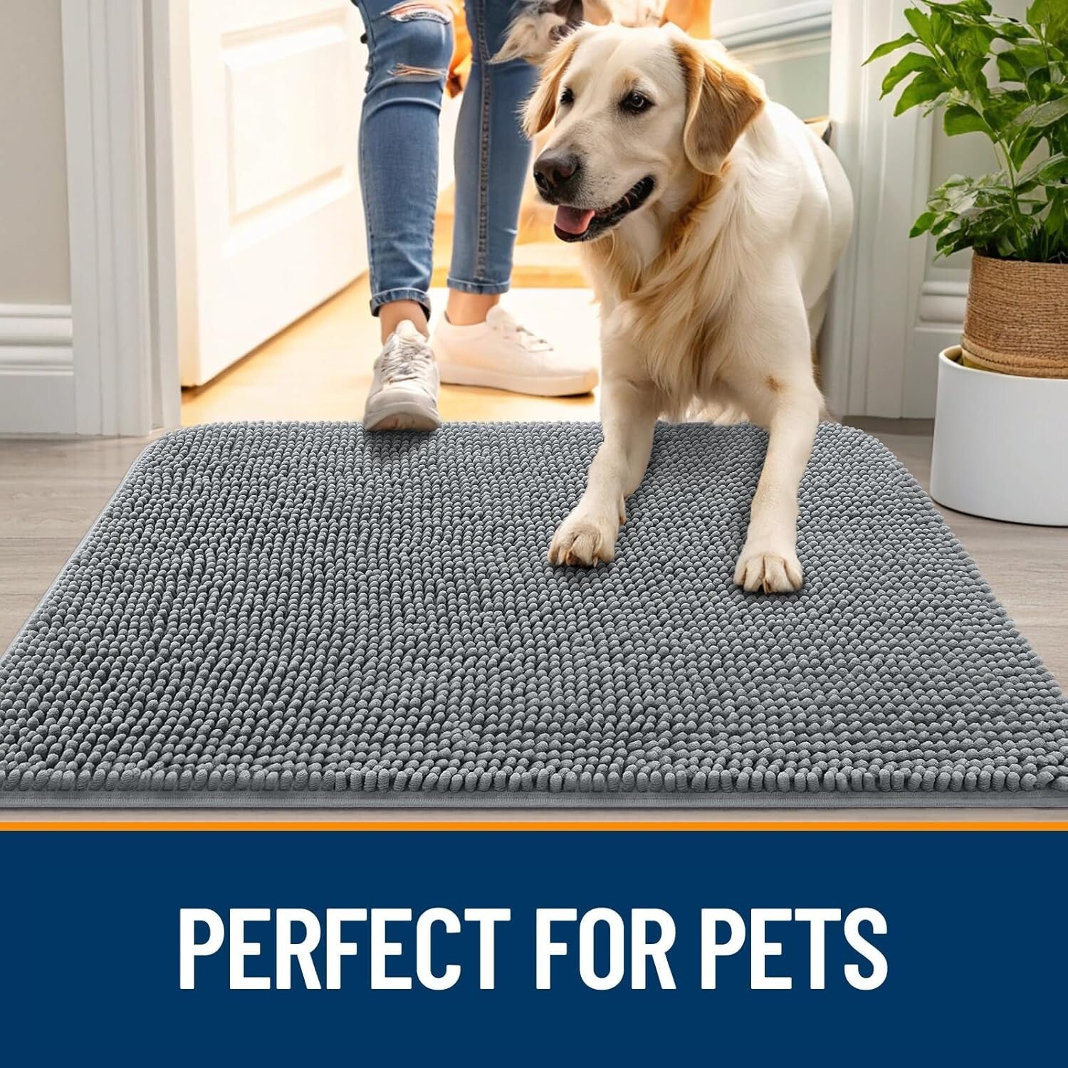 Non-Slip 70x24 Dog Door Mat - Absorbent Chenille for Muddy Paws & Easy Clean