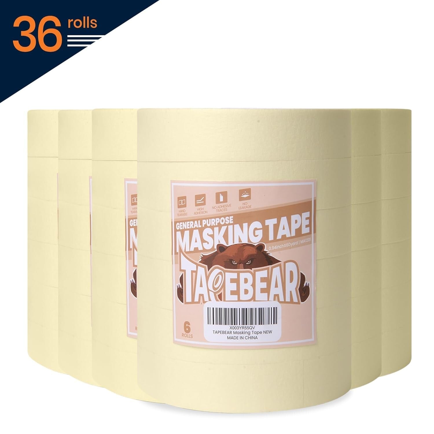 Writable Beige Paper Masking Tape - 36 Rolls, Perfect for Painting & Labeling