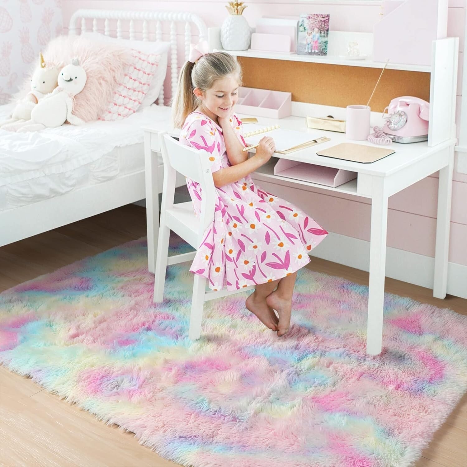 Soft Plush 5x8 Rainbow Shag Area Rug - Ideal for Girls' Playrooms & Nurseries