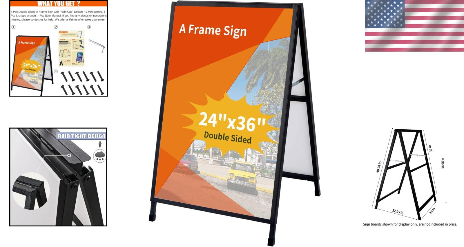 Heavy-Duty A-Frame Sidewalk Sign 24x36 Inches with Slide-in Poster Feature