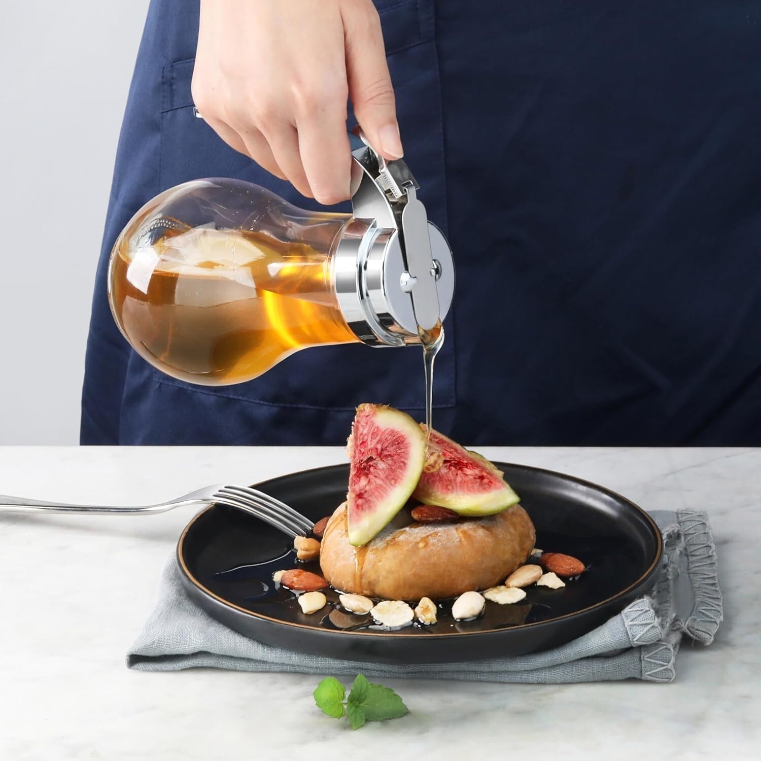 Elegant 14 Oz Glass Honey Dispenser with Chrome Spout & Thumb Lever - Set of 12