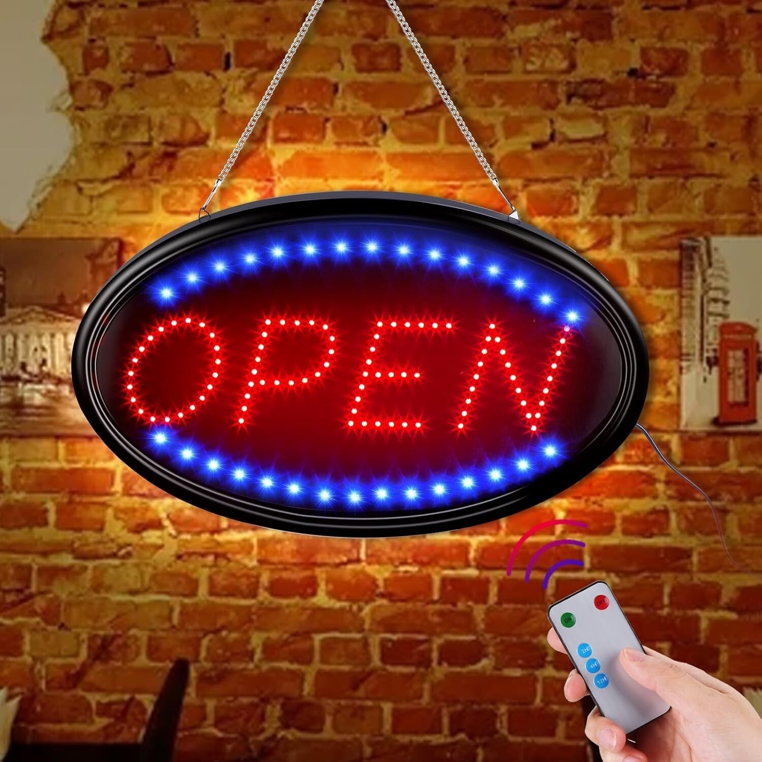 Energy-Efficient 23x14 Remote-Controlled Open Sign with Flashing Option