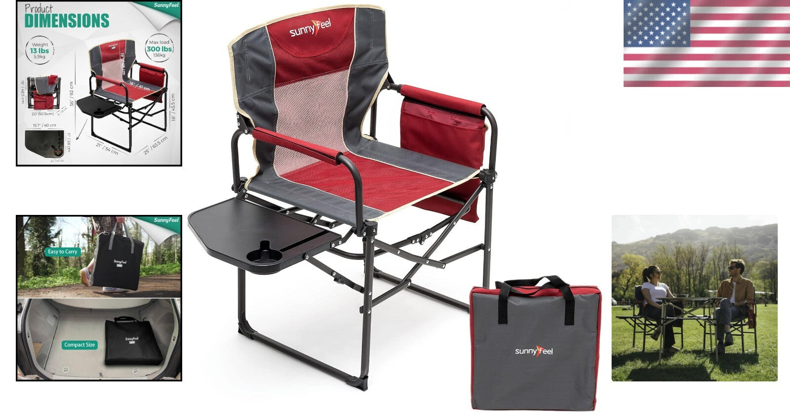 Portable Red Directors Chair with Side Pocket – Perfect for Camping & Concerts