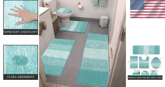 Elegant 4-Piece Teal Bath Set - Soft Rugs with Non-Slip Backing for Bathrooms