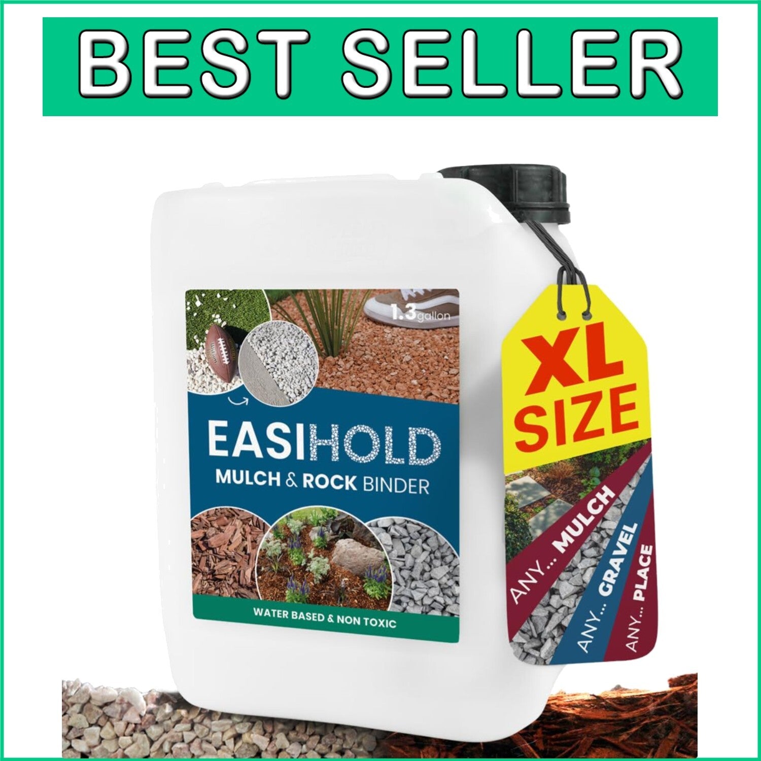 EASIHOLD 1.3 Gallon Mulch Glue - Non-Toxic, Fast-Drying Landscaping Solution