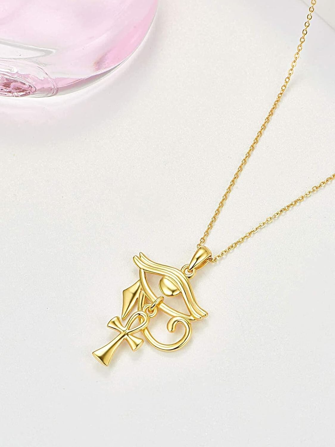 Elegant Eye of Horus & Ankh Jewelry - 18-Inch Silver Necklace for Every Occasion