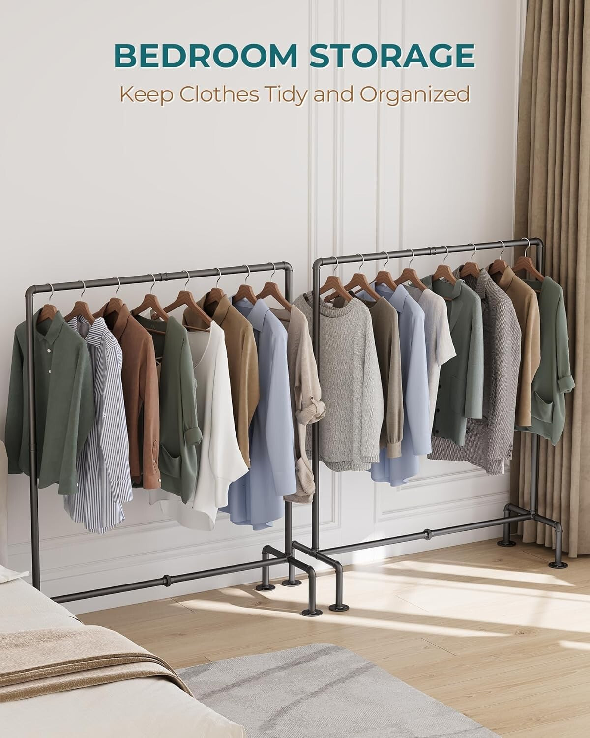 Detachable Industrial Clothing Rack with Stable Feet - Double the Storage Style