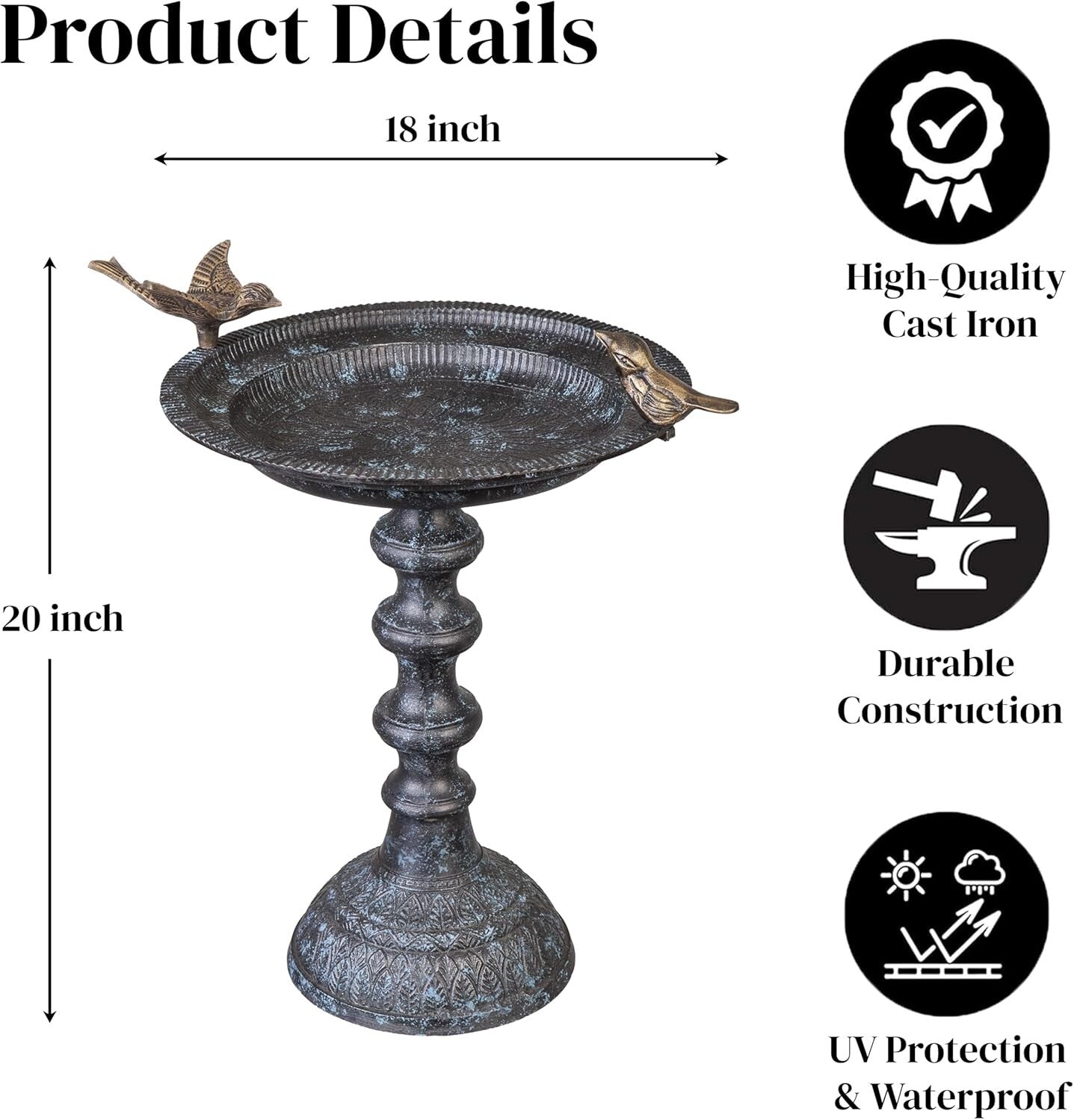 Quality Cast Iron Hummingbird Bath & Feeder - Safe & Elegant Outdoor Decor