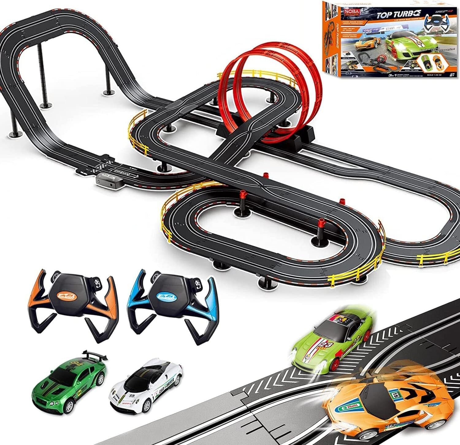 40FT Electric Slot Car Racing Track Set with 4 Cars for Thrilling Racing Fun